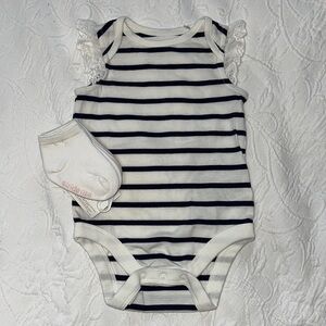 Gap Kids Eyelet Capped Sleeve Striped Onesie AND Socks!